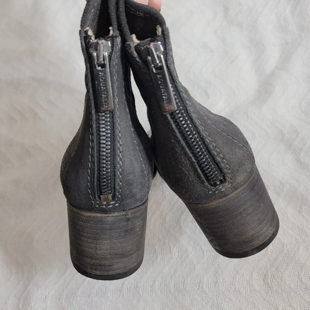 Aquatalia Womens Gray Suede Textured Ankle Boots Block Heel Made in Italy Size 9